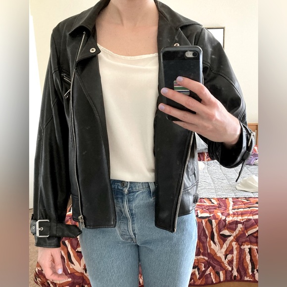 Black faux leather jacket by Italian designer Silvian Heach. Used once! - Picture 1 of 10